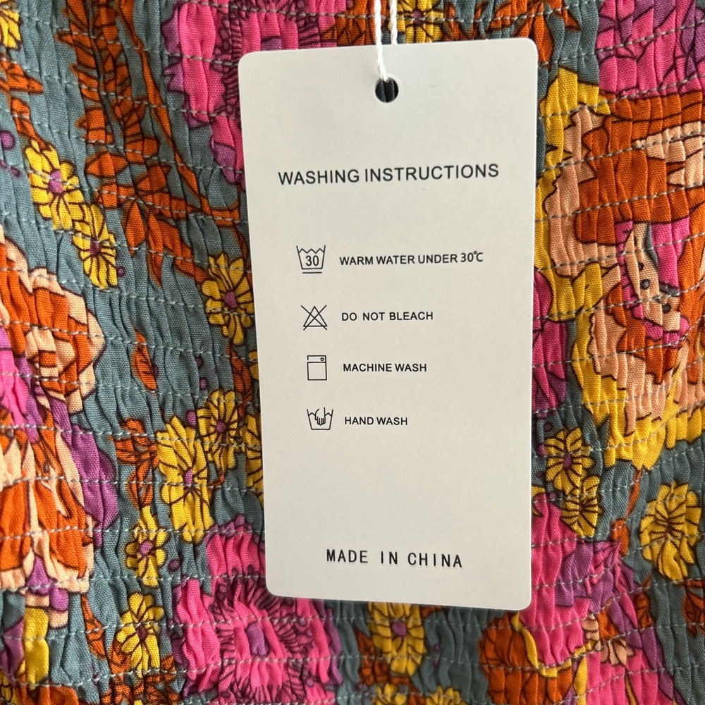 Orange and Pink Puff Sleeve boho Sundress - Picture 4 of 12